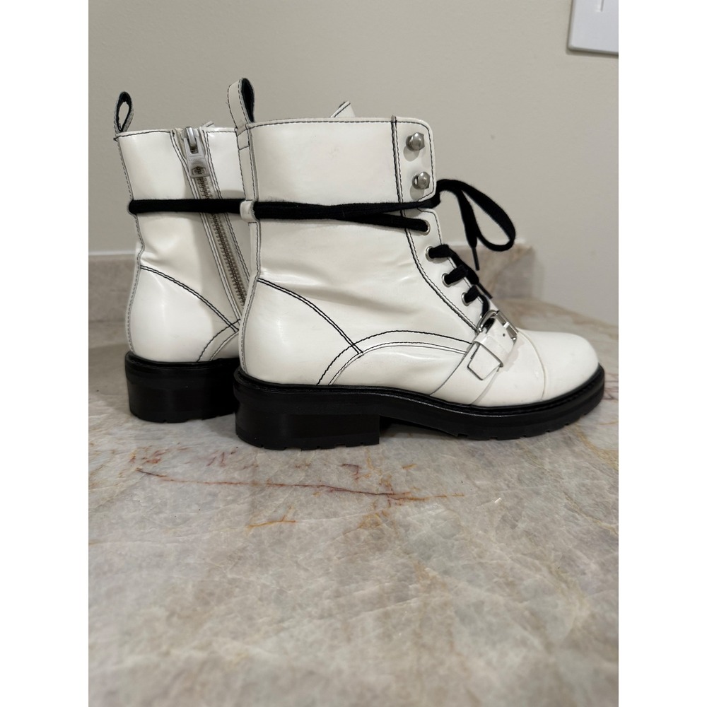 AllSaints Donita White Leather Combat Moto Boots EU 38 US 8 - Picture 3 of 13